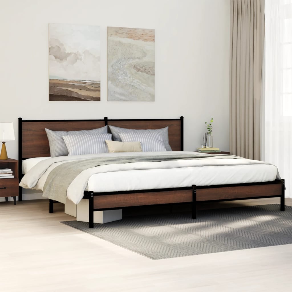 Cadre de lit en métal sans matelas chêne marron 193x203 cm - XIOS