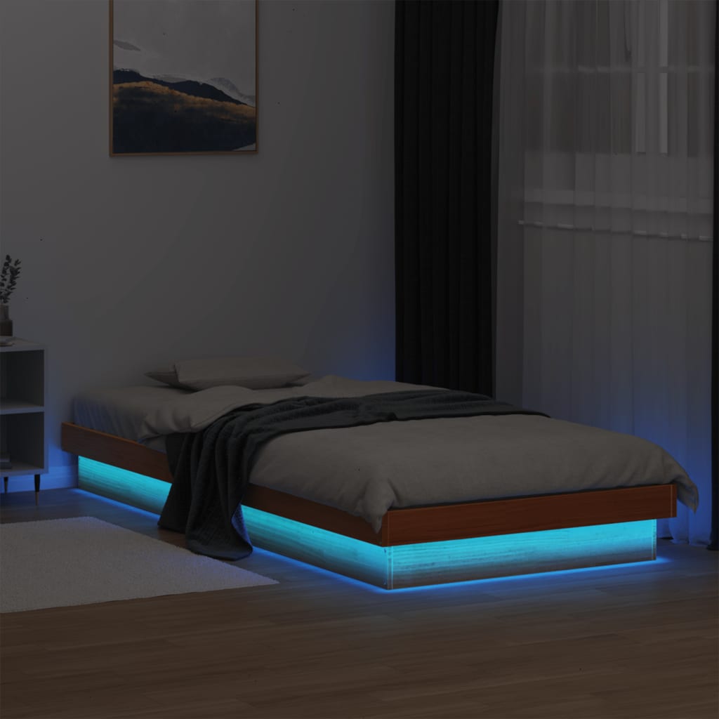 Cadre de lit à LED sans matelas 75x190 cm bois massif - XIOS