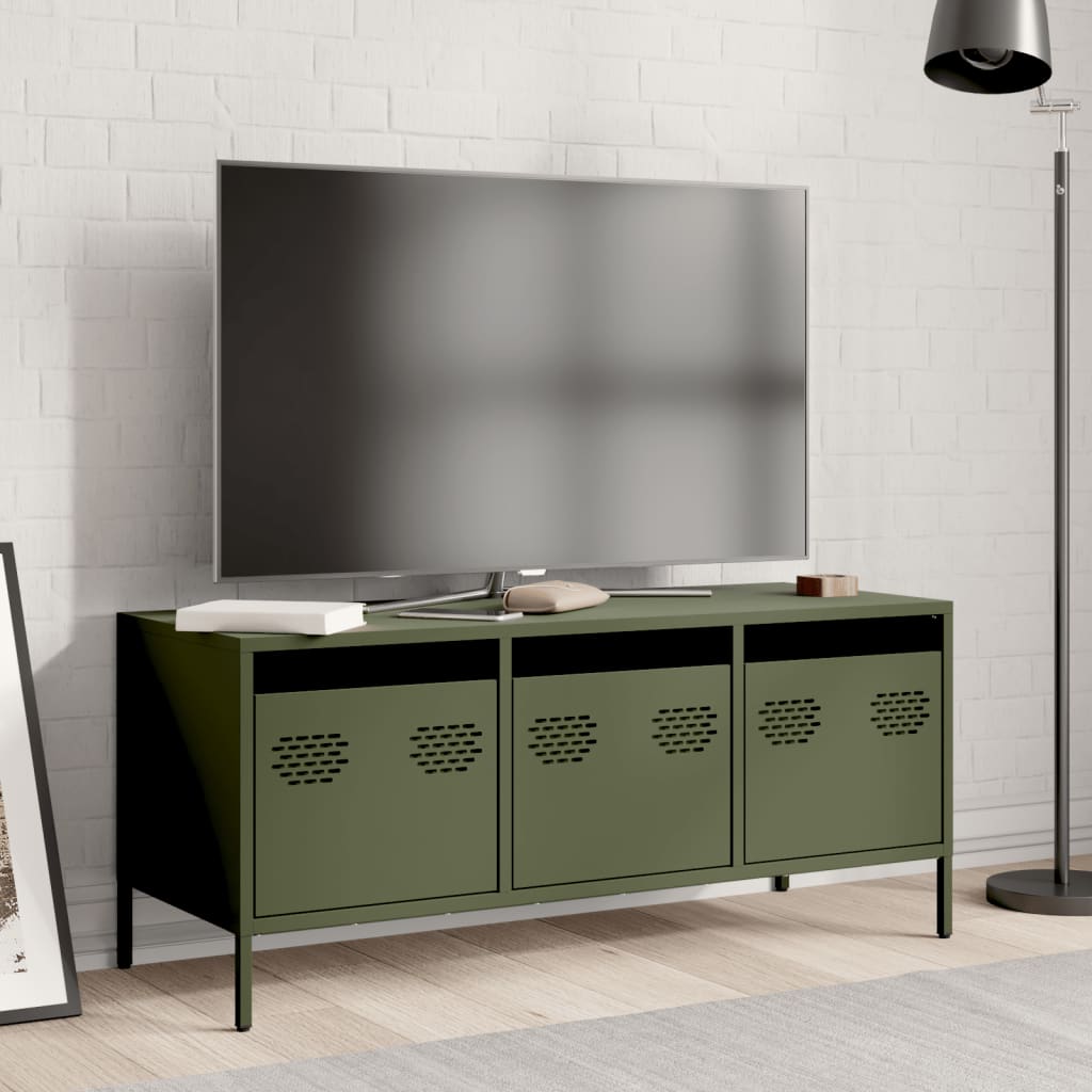 Meuble TV vert olive 101,5x39x43,5 cm acier laminé à froid - XIOS