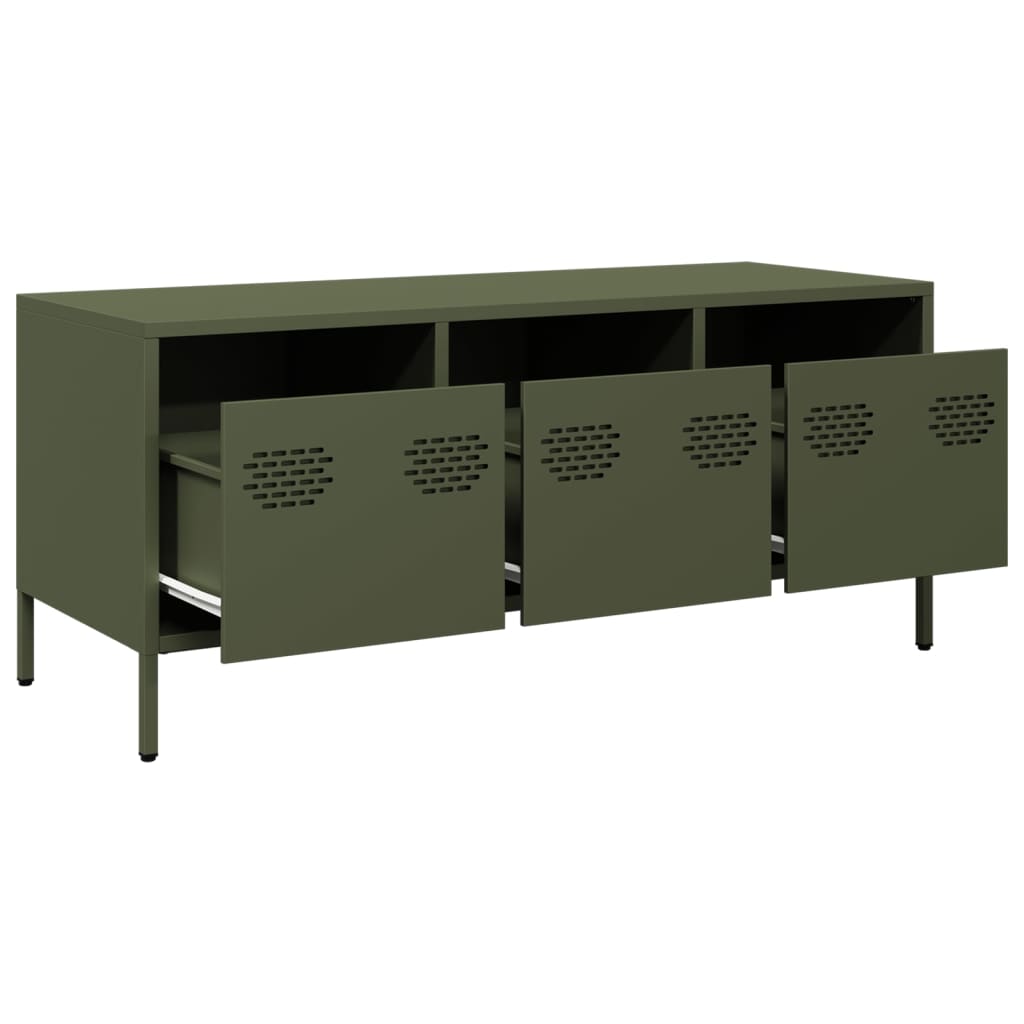 Meuble TV vert olive 101,5x39x43,5 cm acier laminé à froid - XIOS