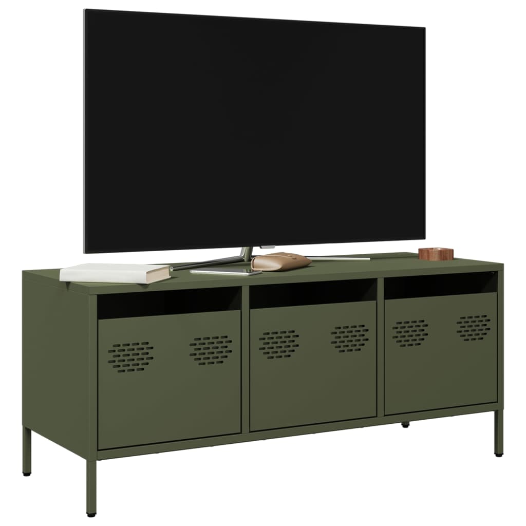 Meuble TV vert olive 101,5x39x43,5 cm acier laminé à froid - XIOS