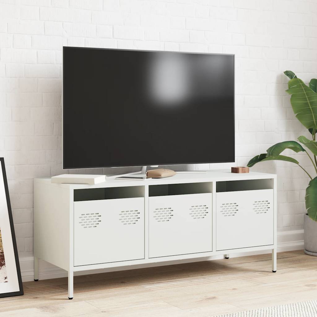 Meuble TV blanc 101,5x39x43,5 cm acier laminé à froid - XIOS