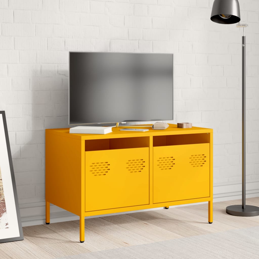 Meuble TV jaune moutarde 68x39x43,5 cm acier laminé à froid - XIOS