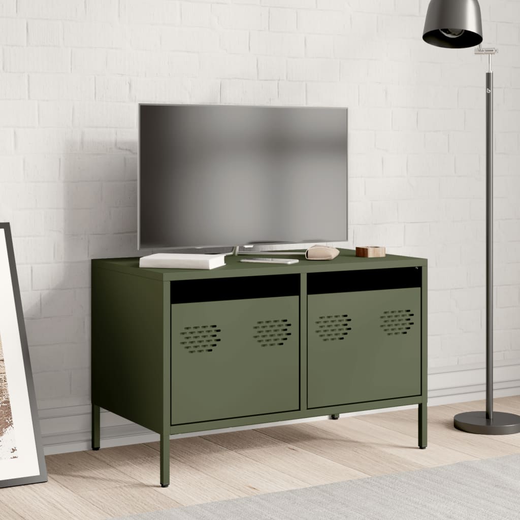 Meuble TV vert olive 68x39x43,5 cm acier laminé à froid - XIOS
