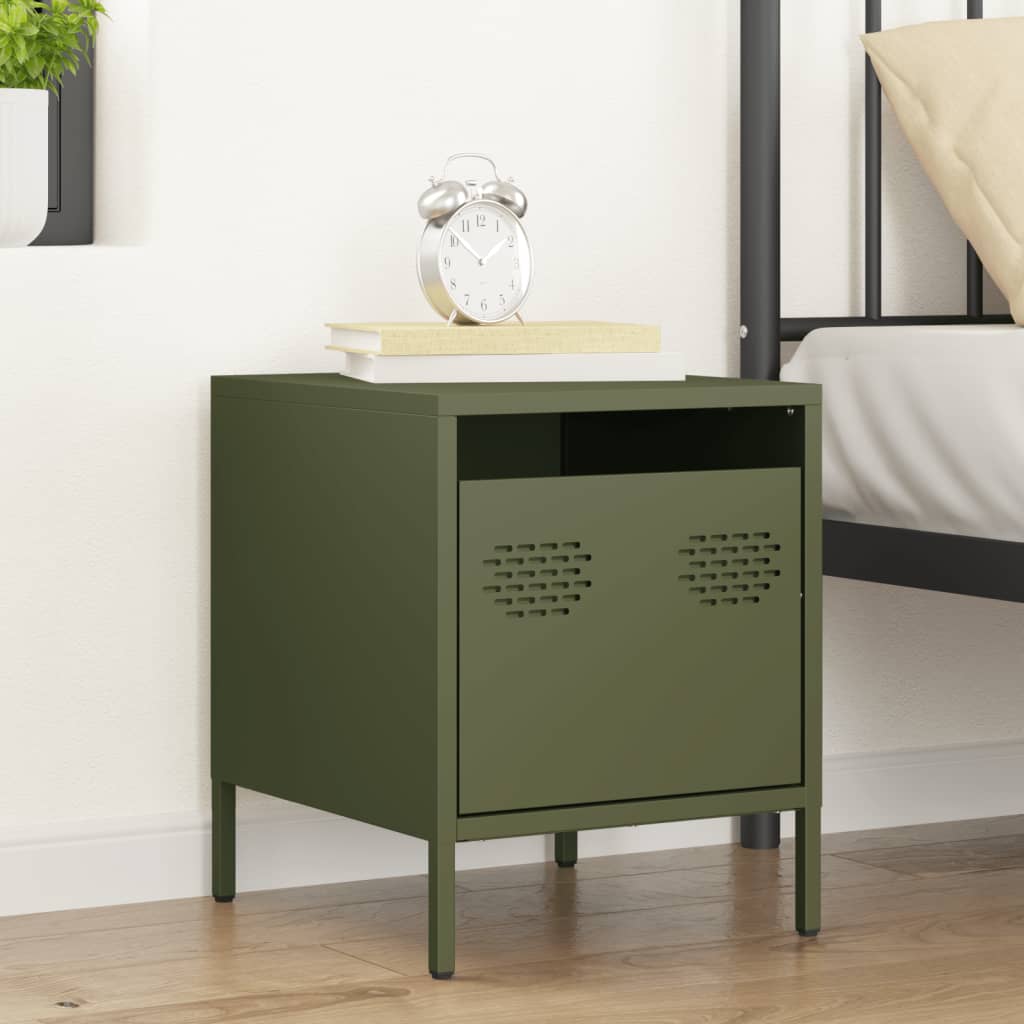 Table de chevet vert olive 35x39x43,5 cm acier - XIOS