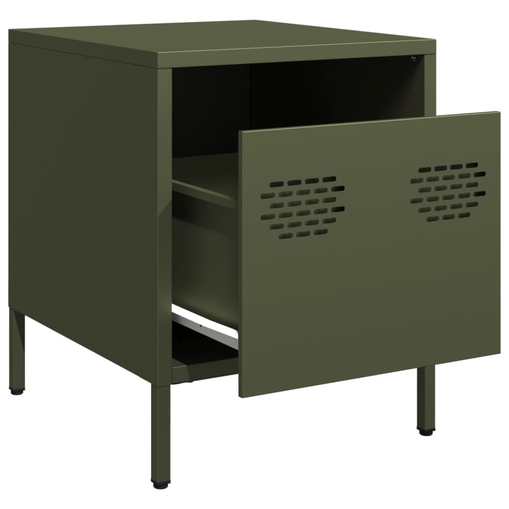 Table de chevet vert olive 35x39x43,5 cm acier - XIOS