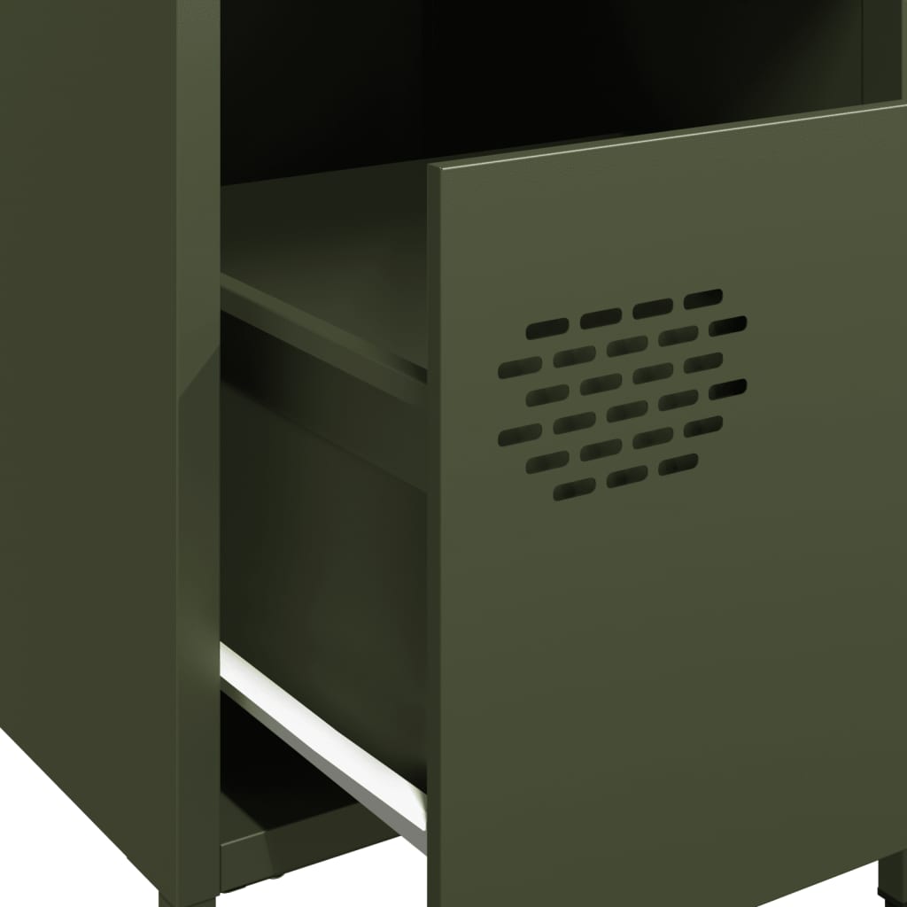 Table de chevet vert olive 35x39x43,5 cm acier - XIOS