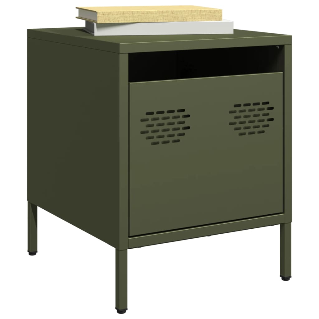 Table de chevet vert olive 35x39x43,5 cm acier - XIOS