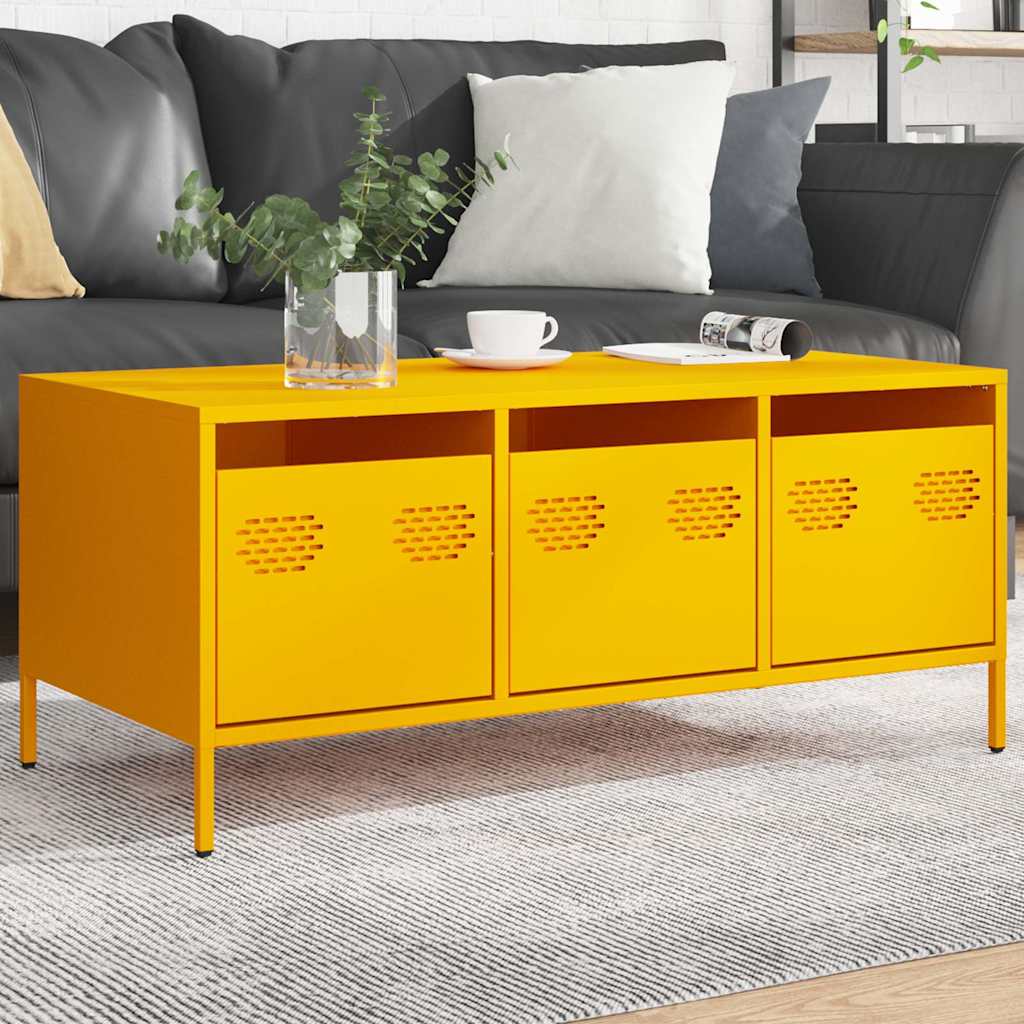 Table basse jaune moutarde 101,5x50x43,5cm acier laminé à froid - XIOS