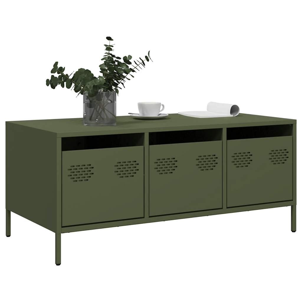Table basse vert olive 101,5x50x43,5 cm acier laminé à froid - XIOS