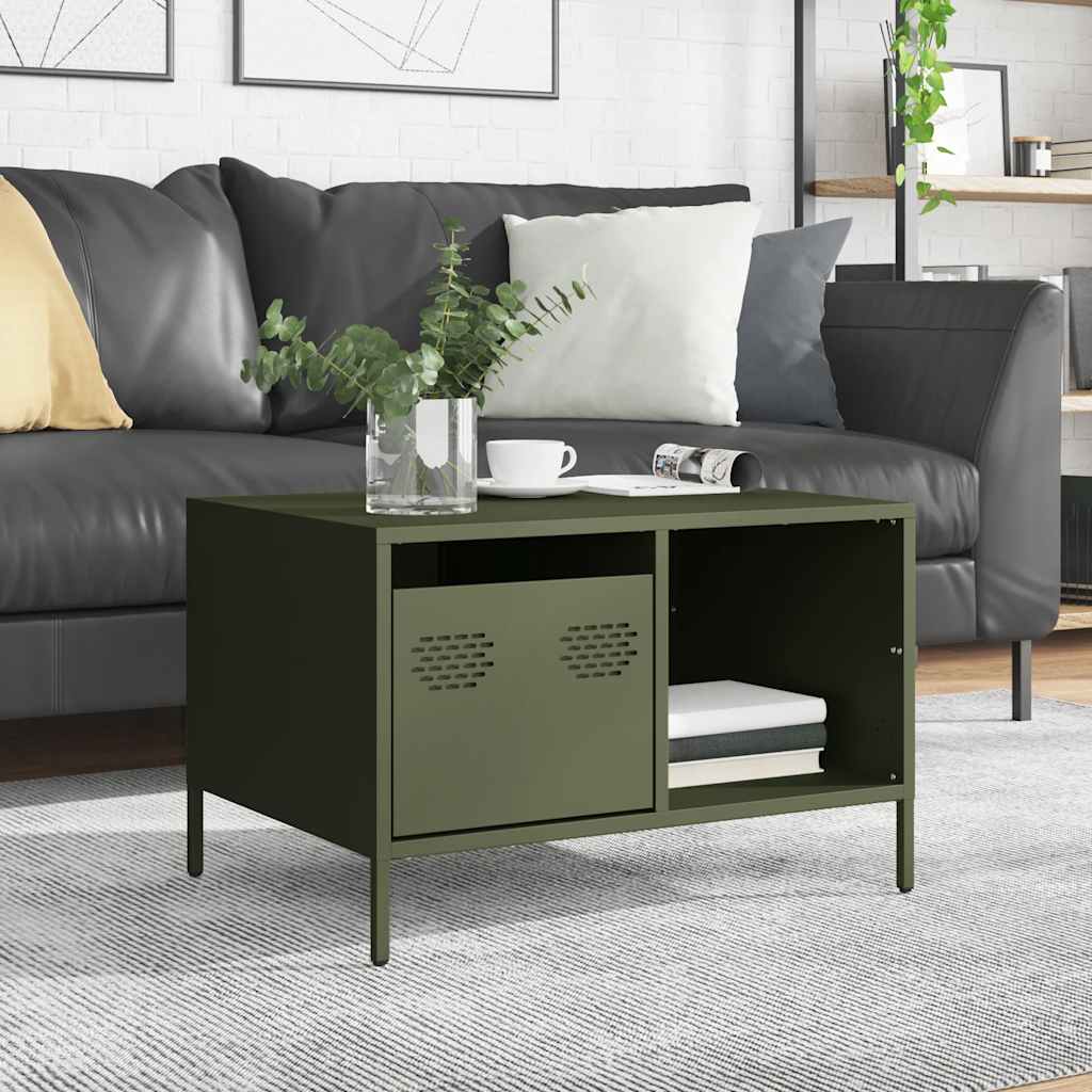 Table basse vert olive 68,5x50x43,5 cm acier laminé à froid - XIOS