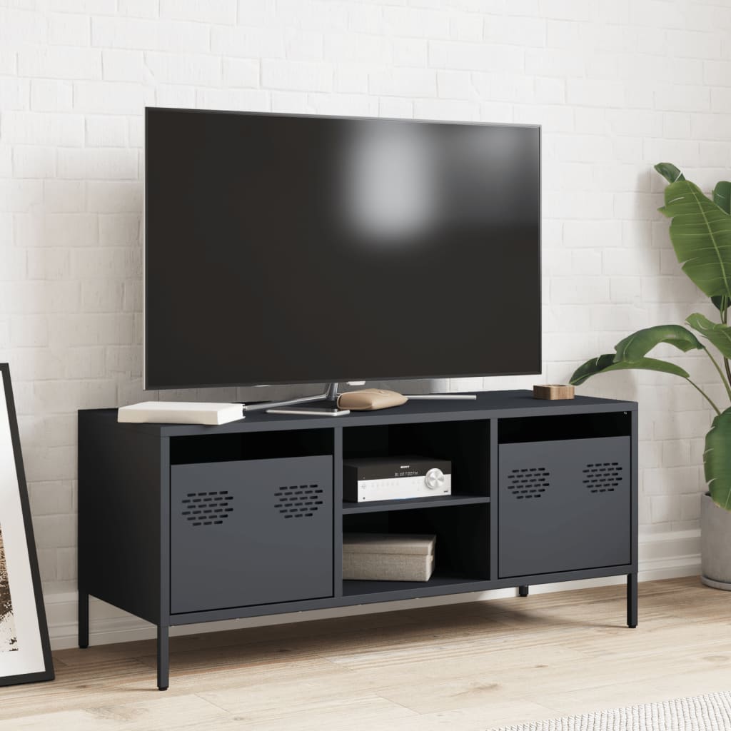 Meuble TV anthracite 101,5x39x43,5 cm acier laminé à froid - XIOS