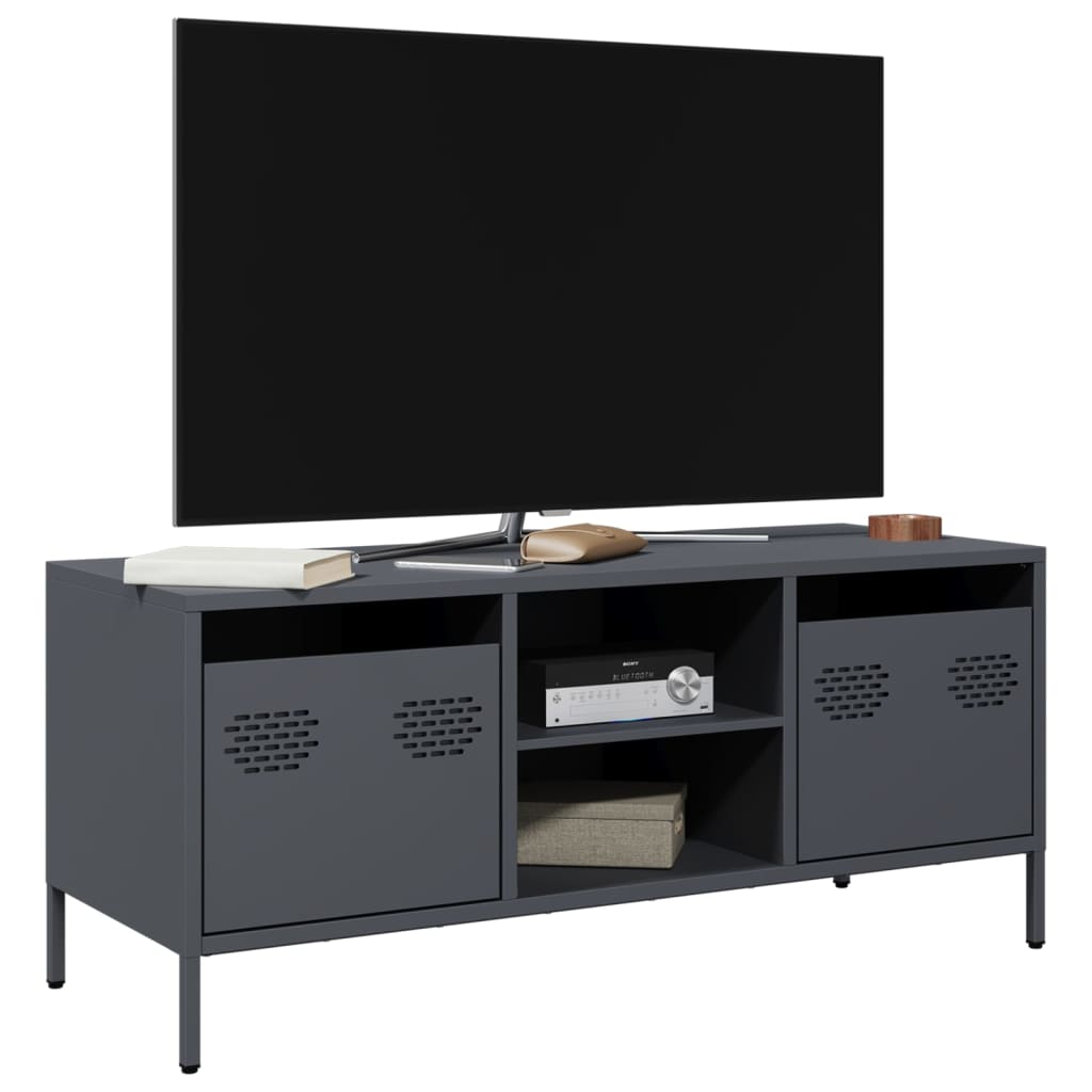 Meuble TV anthracite 101,5x39x43,5 cm acier laminé à froid - XIOS