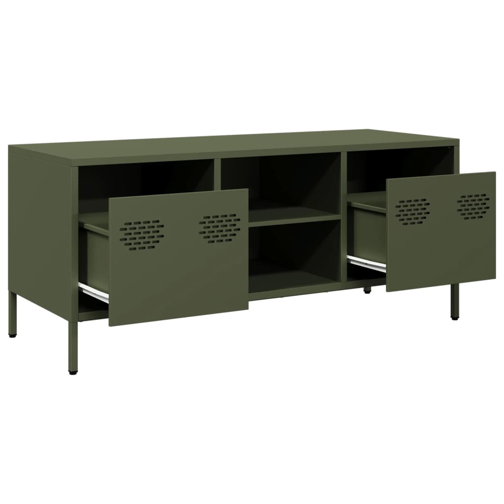 Meuble TV vert olive 101,5x39x43,5 cm acier laminé à froid - XIOS