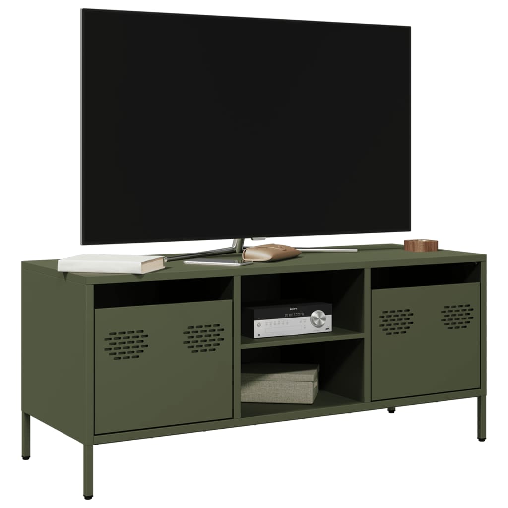 Meuble TV vert olive 101,5x39x43,5 cm acier laminé à froid - XIOS