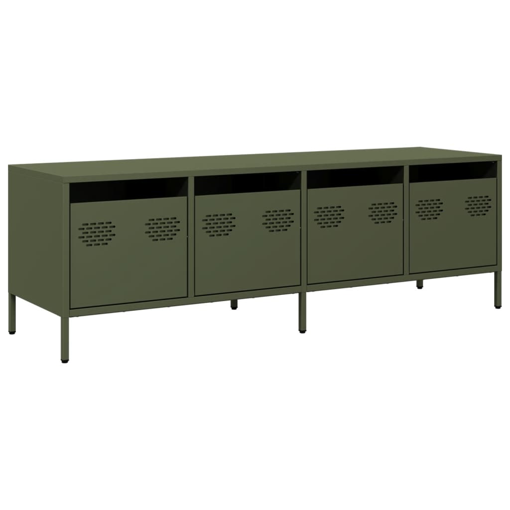Meuble TV vert olive 135x39x43,5 cm acier laminé à froid - XIOS