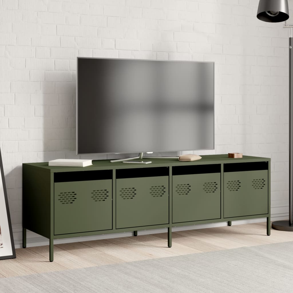 Meuble TV vert olive 135x39x43,5 cm acier laminé à froid - XIOS
