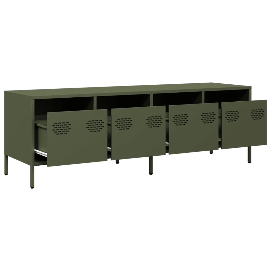 Meuble TV vert olive 135x39x43,5 cm acier laminé à froid - XIOS