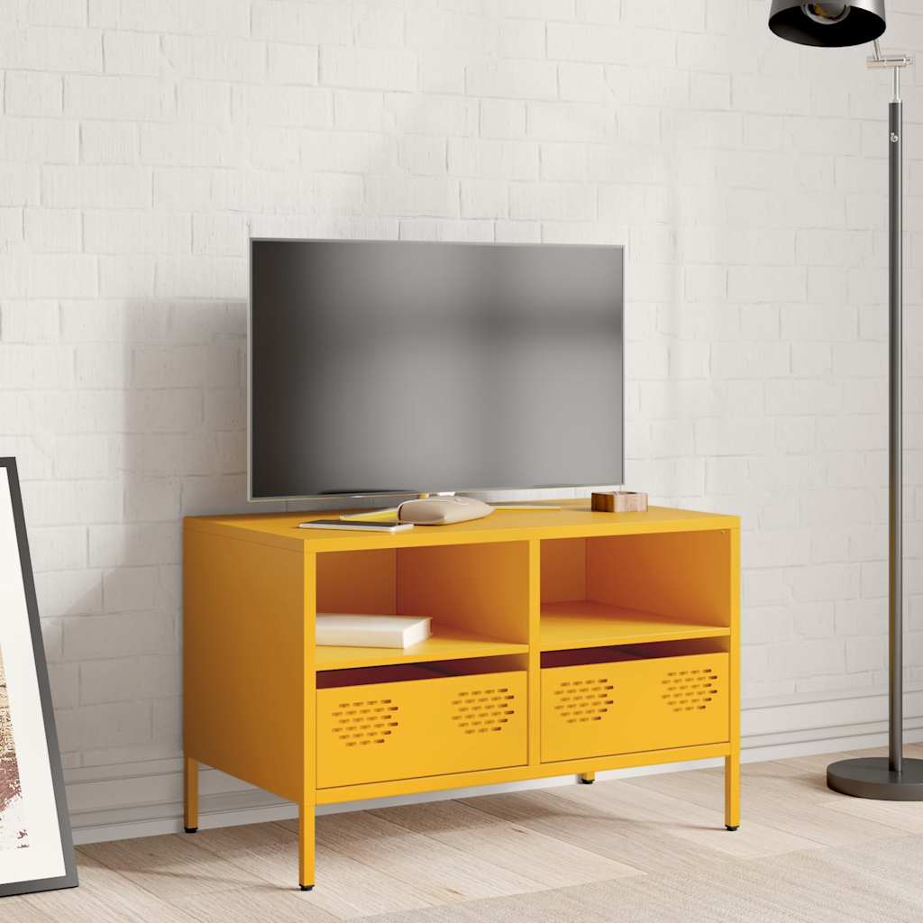 Meuble TV jaune moutarde 68x39x43,5 cm acier laminé à froid - XIOS