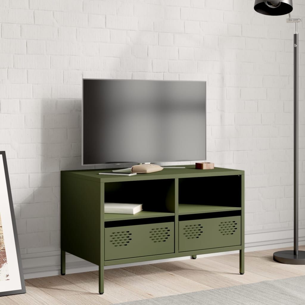 Meuble TV vert olive 68x39x43,5 cm acier laminé à froid - XIOS