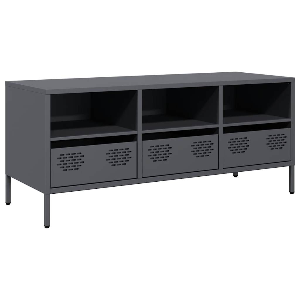 Meuble TV anthracite 101,5x39x43,5 cm acier laminé à froid - XIOS