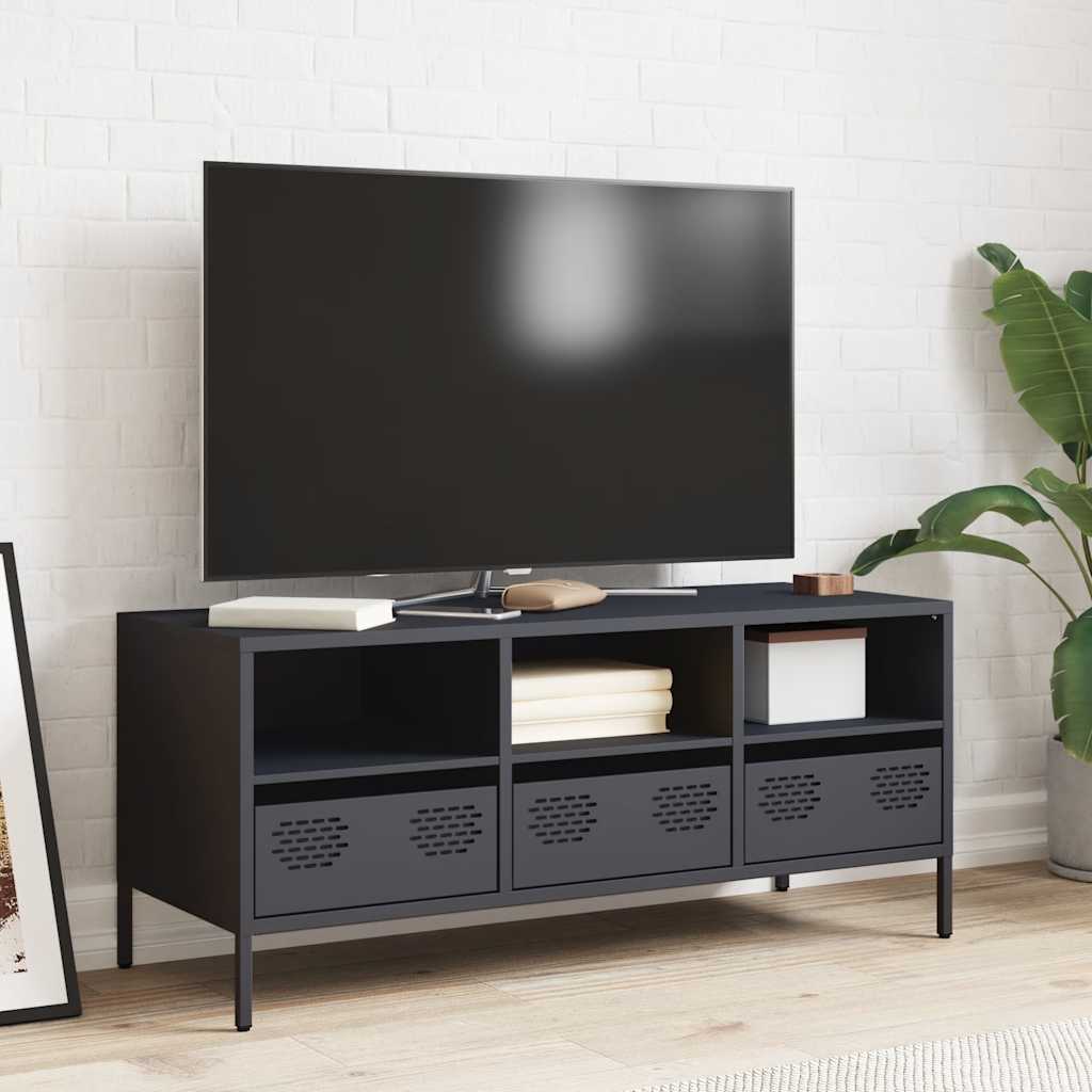 Meuble TV anthracite 101,5x39x43,5 cm acier laminé à froid - XIOS