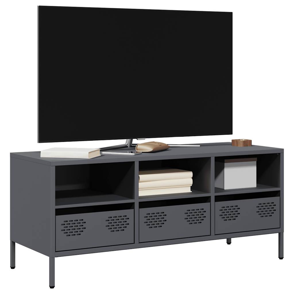 Meuble TV anthracite 101,5x39x43,5 cm acier laminé à froid - XIOS