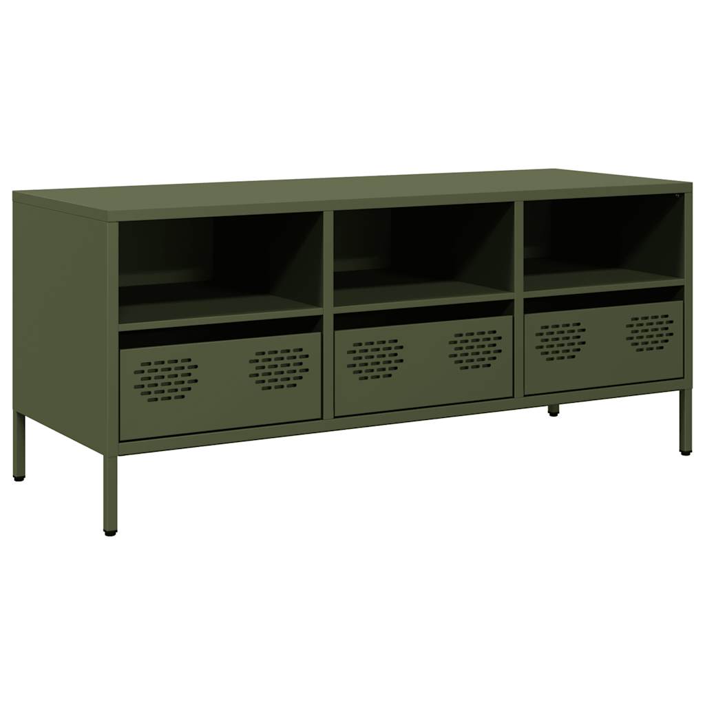 Meuble TV vert olive 101,5x39x43,5 cm acier laminé à froid - XIOS