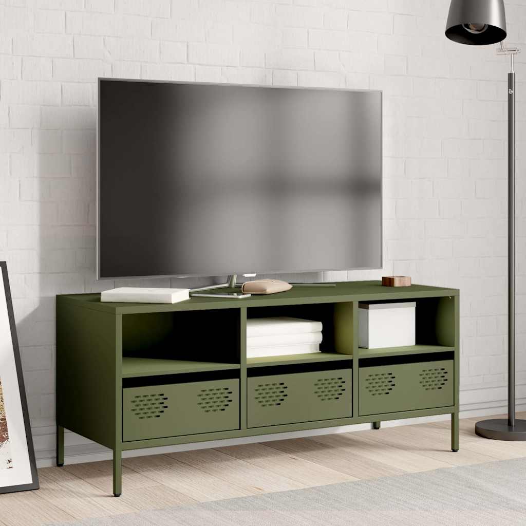 Meuble TV vert olive 101,5x39x43,5 cm acier laminé à froid - XIOS
