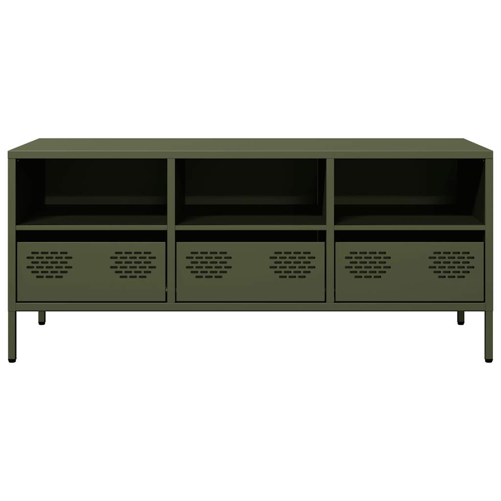 Meuble TV vert olive 101,5x39x43,5 cm acier laminé à froid - XIOS