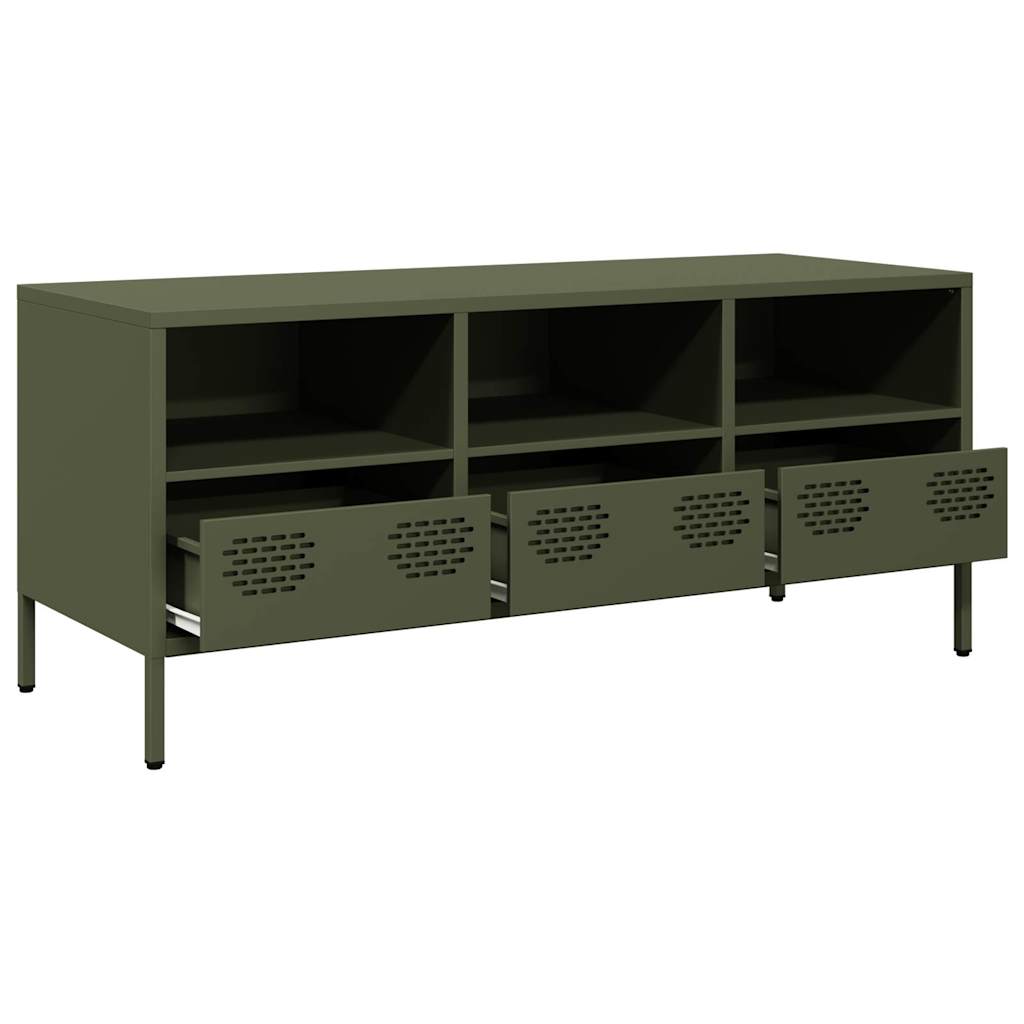 Meuble TV vert olive 101,5x39x43,5 cm acier laminé à froid - XIOS