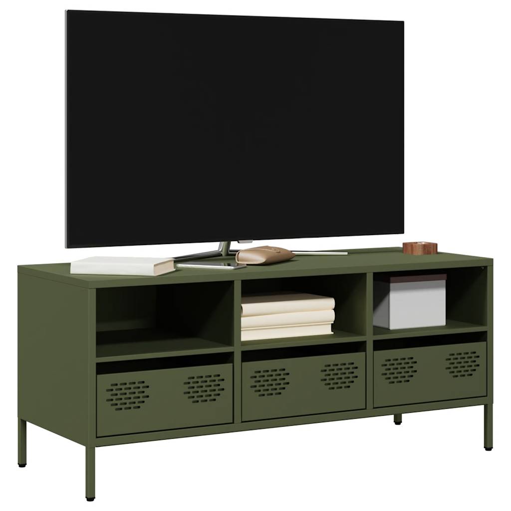 Meuble TV vert olive 101,5x39x43,5 cm acier laminé à froid - XIOS