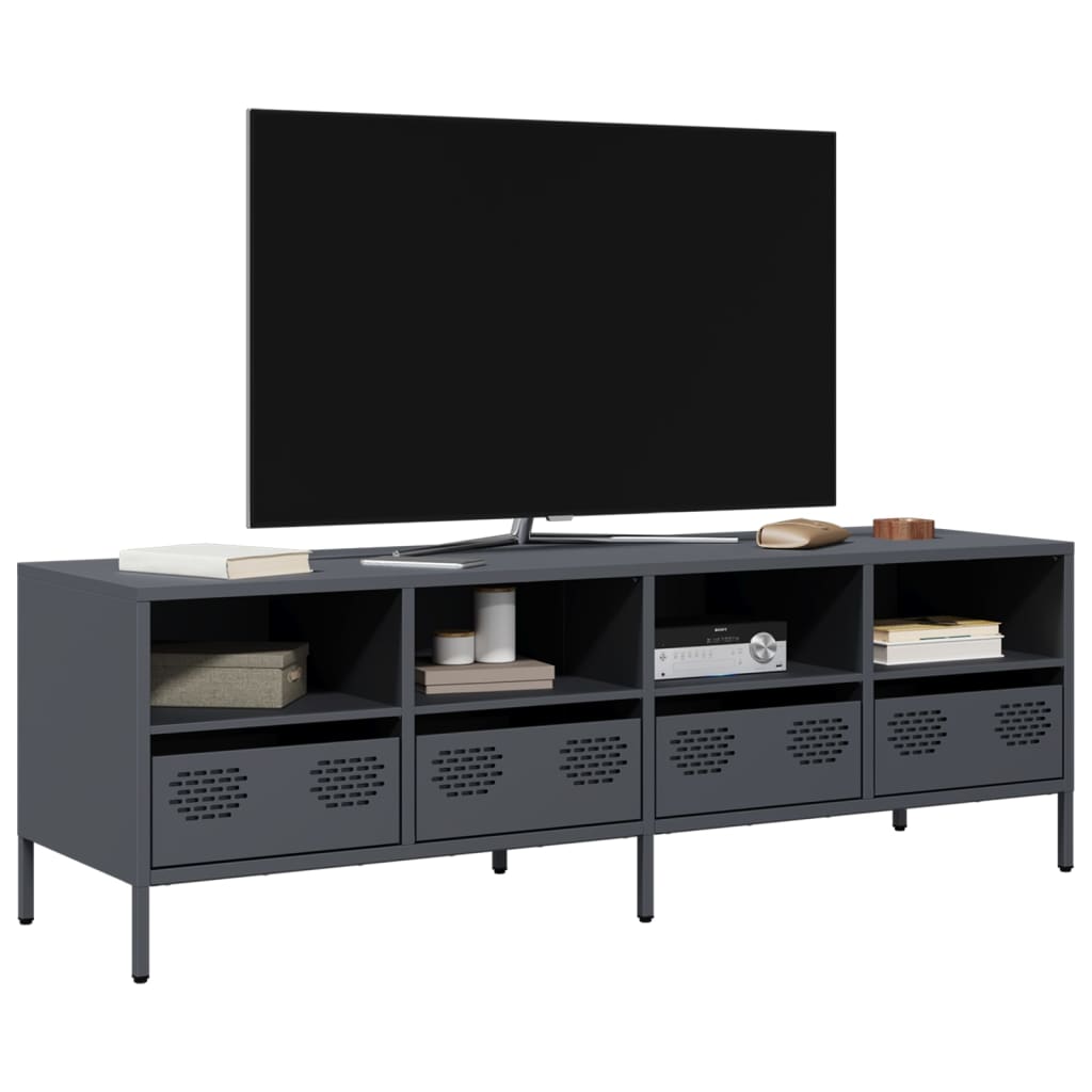 Meuble TV anthracite 135x39x43,5 cm acier laminé à froid - XIOS