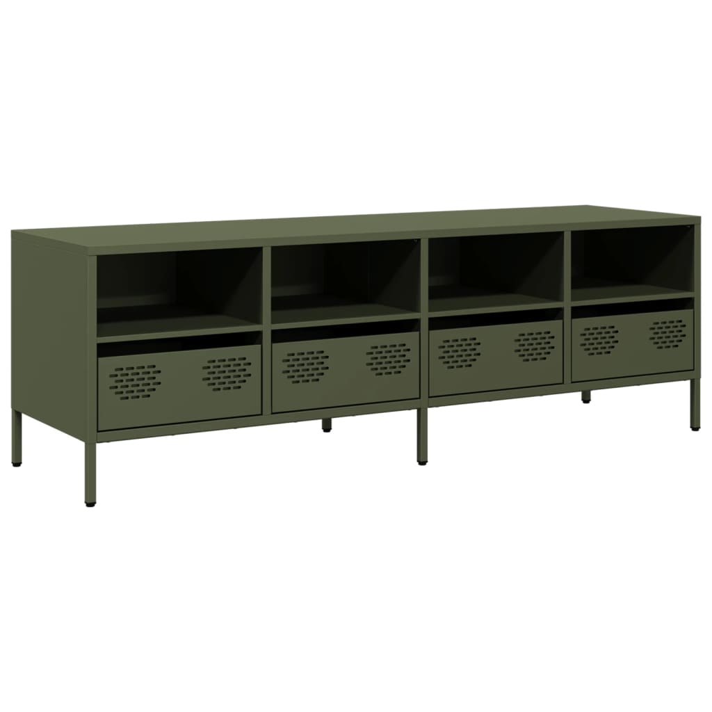 Meuble TV vert olive 135x39x43,5 cm acier laminé à froid - XIOS