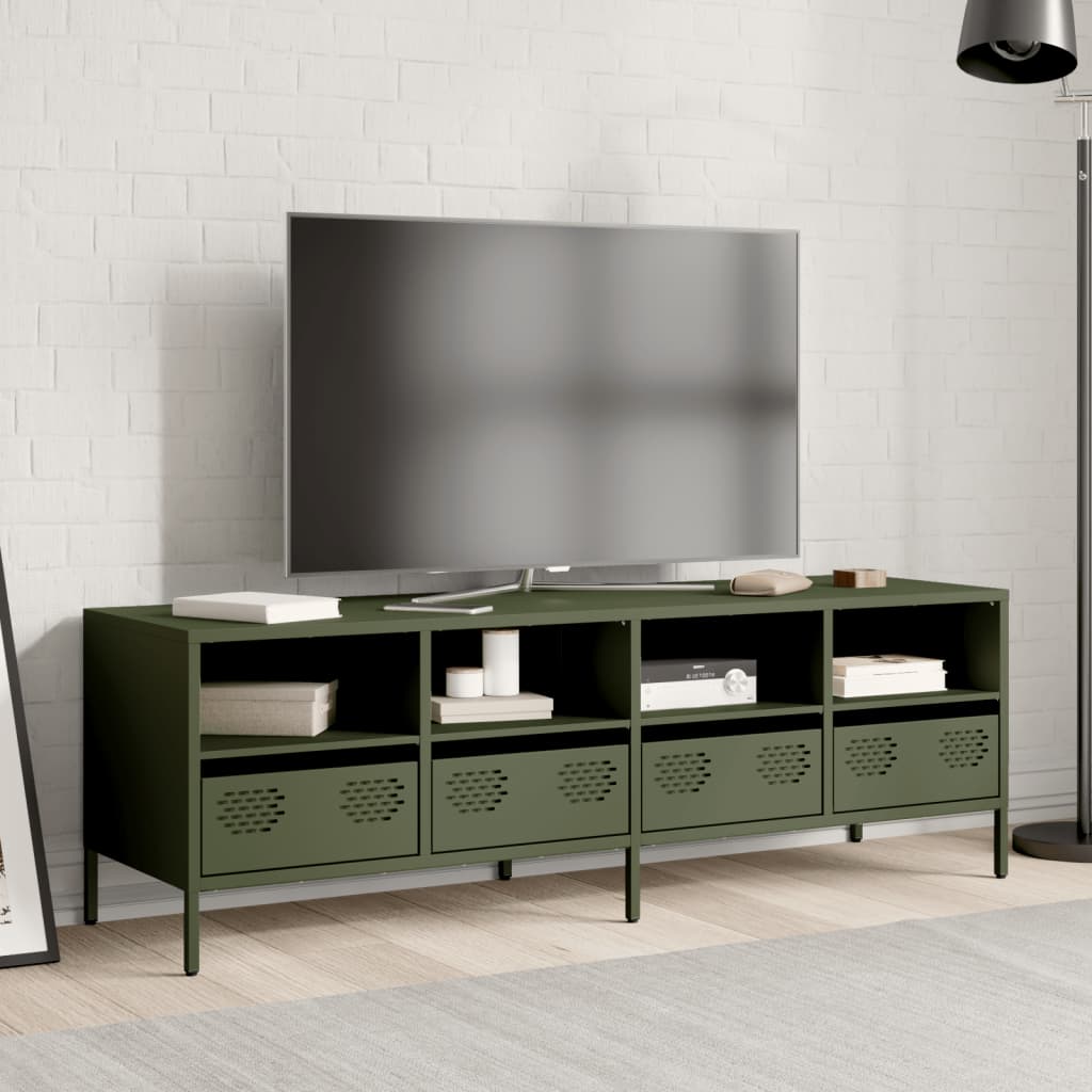 Meuble TV vert olive 135x39x43,5 cm acier laminé à froid - XIOS