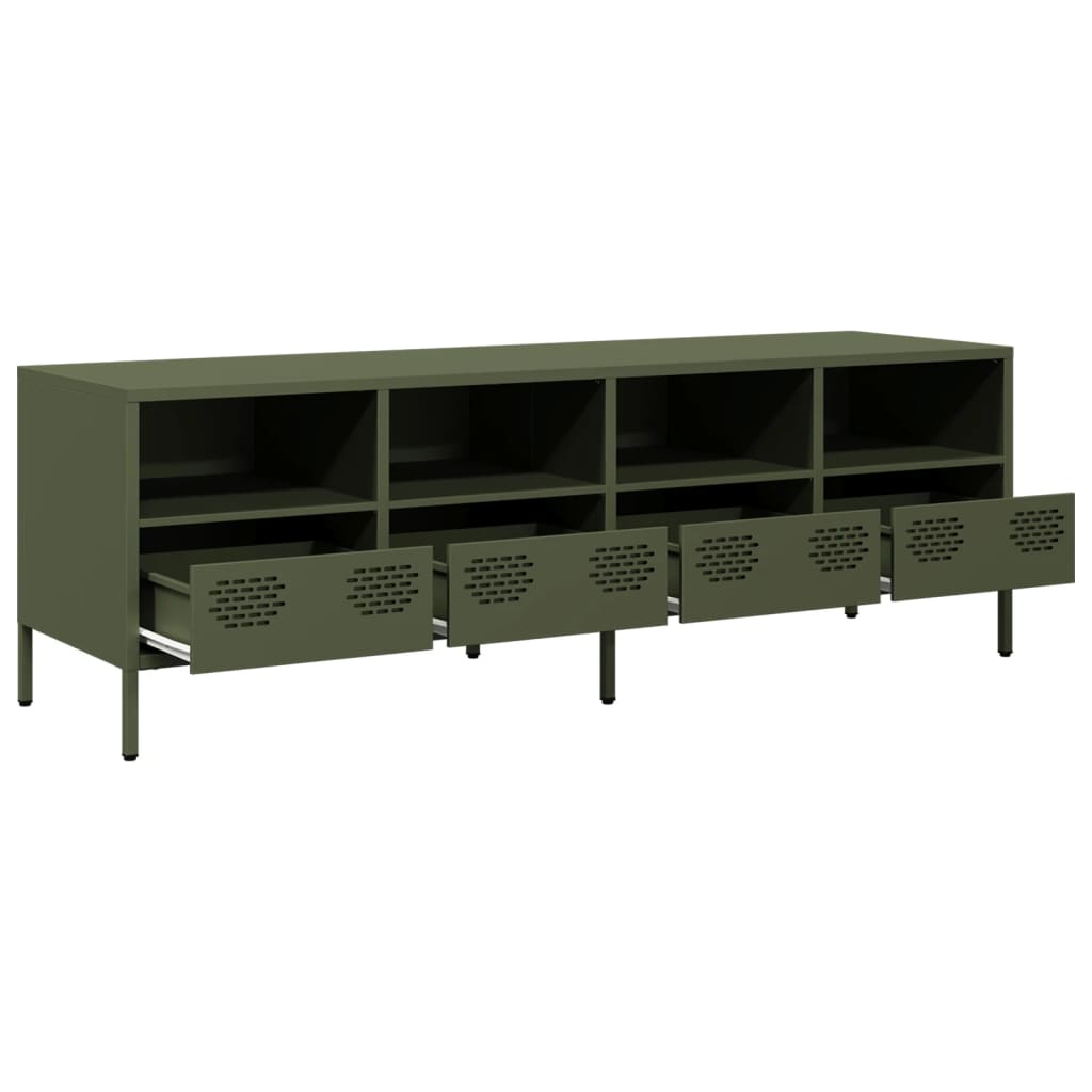 Meuble TV vert olive 135x39x43,5 cm acier laminé à froid - XIOS