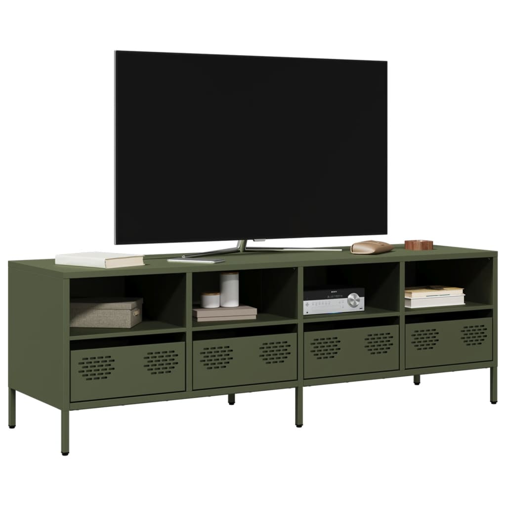 Meuble TV vert olive 135x39x43,5 cm acier laminé à froid - XIOS