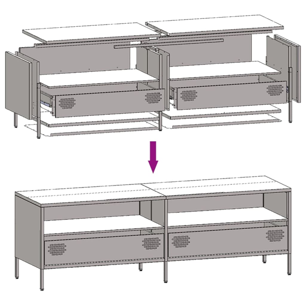 Meuble TV anthracite 135x39x43,5 cm acier laminé à froid - XIOS