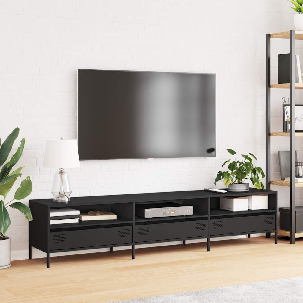 Meuble TV noir 202x39x43,5 cm acier laminé à froid - XIOS