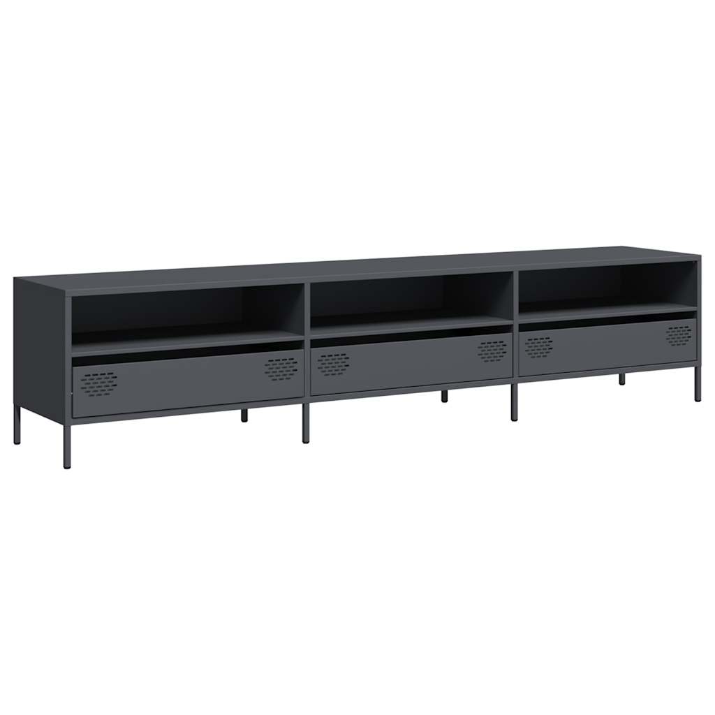 Meuble TV anthracite 202x39x43,5 cm acier laminé à froid - XIOS