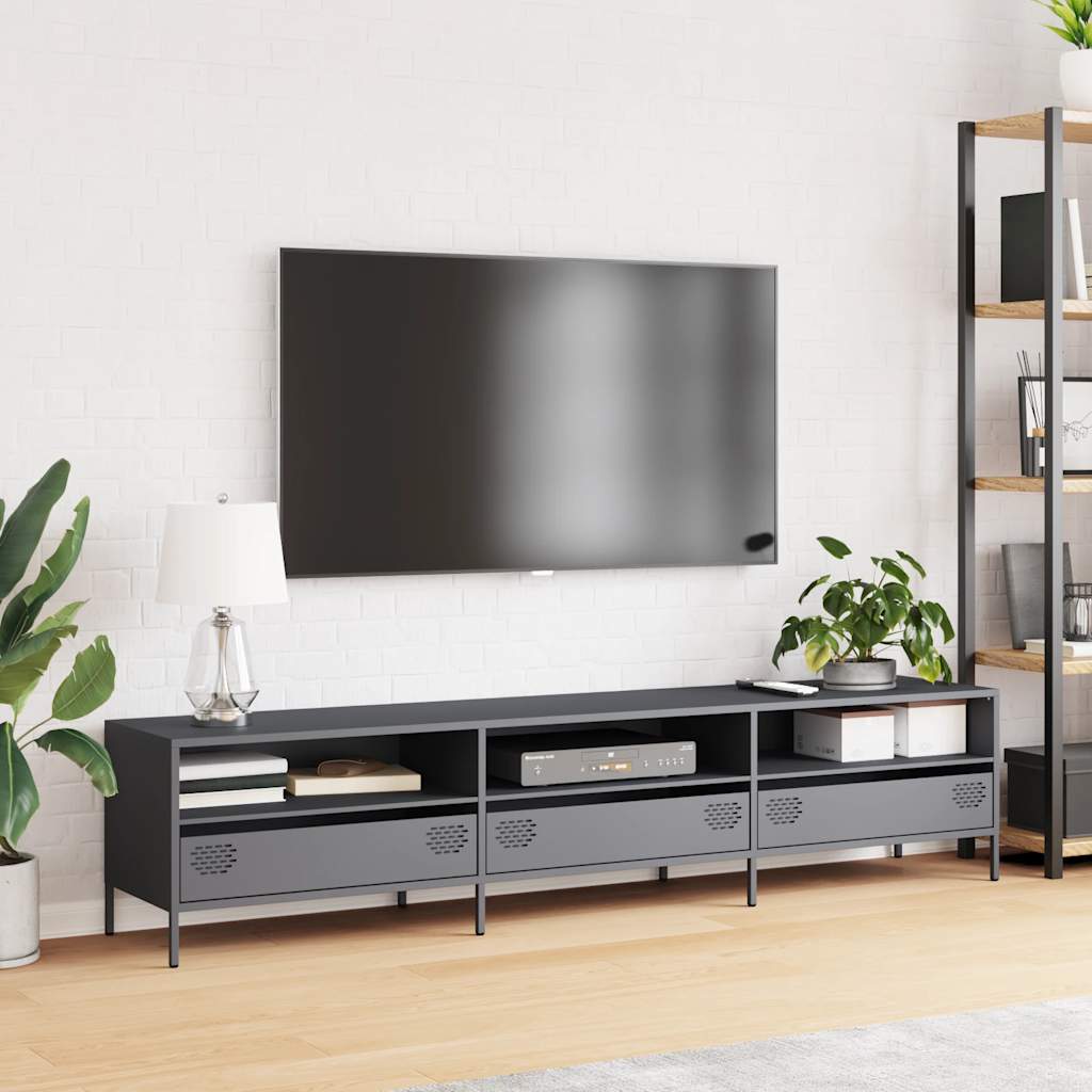 Meuble TV anthracite 202x39x43,5 cm acier laminé à froid - XIOS