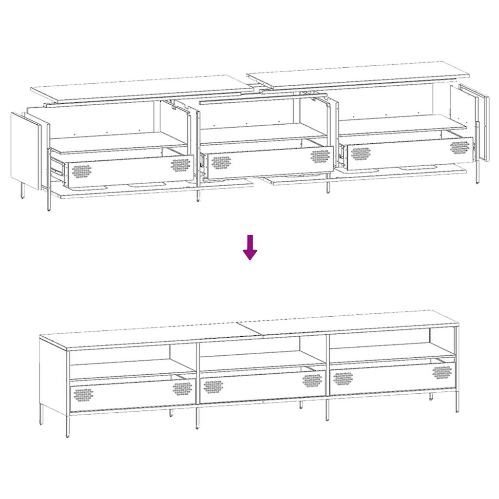 Meuble TV anthracite 202x39x43,5 cm acier laminé à froid - XIOS