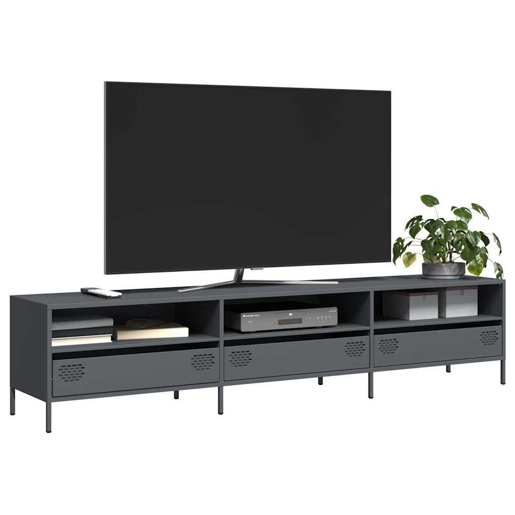 Meuble TV anthracite 202x39x43,5 cm acier laminé à froid - XIOS