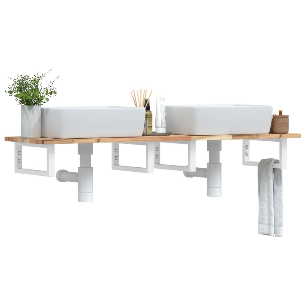 Étagère de vasque murale acier et bois massif d'acacia - XIOS