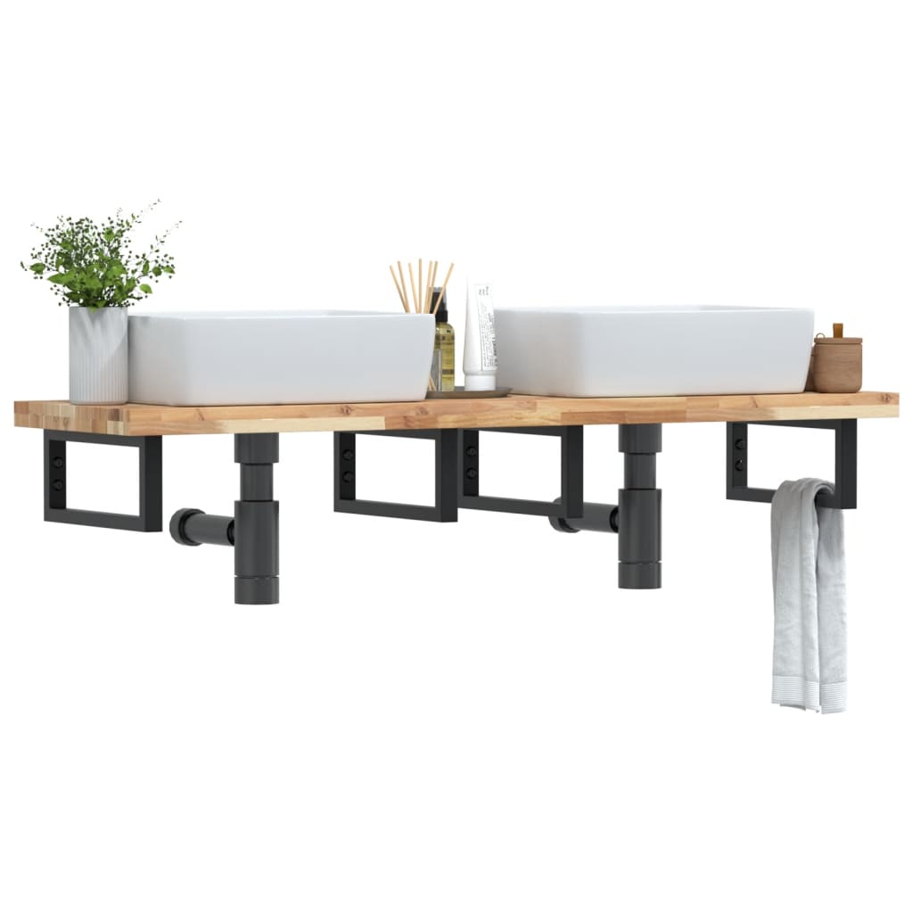Étagère de vasque murale acier et bois massif d'acacia - XIOS