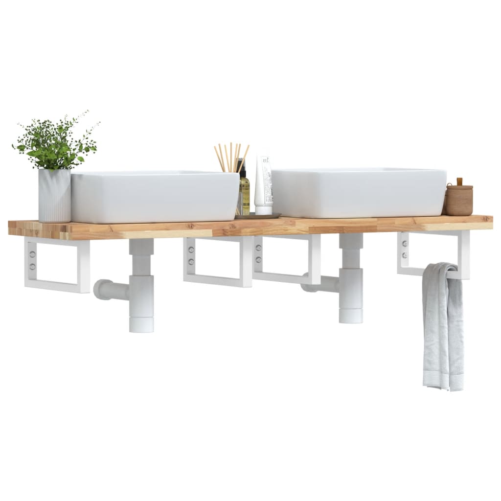 Étagère de vasque murale acier et bois massif d'acacia - XIOS