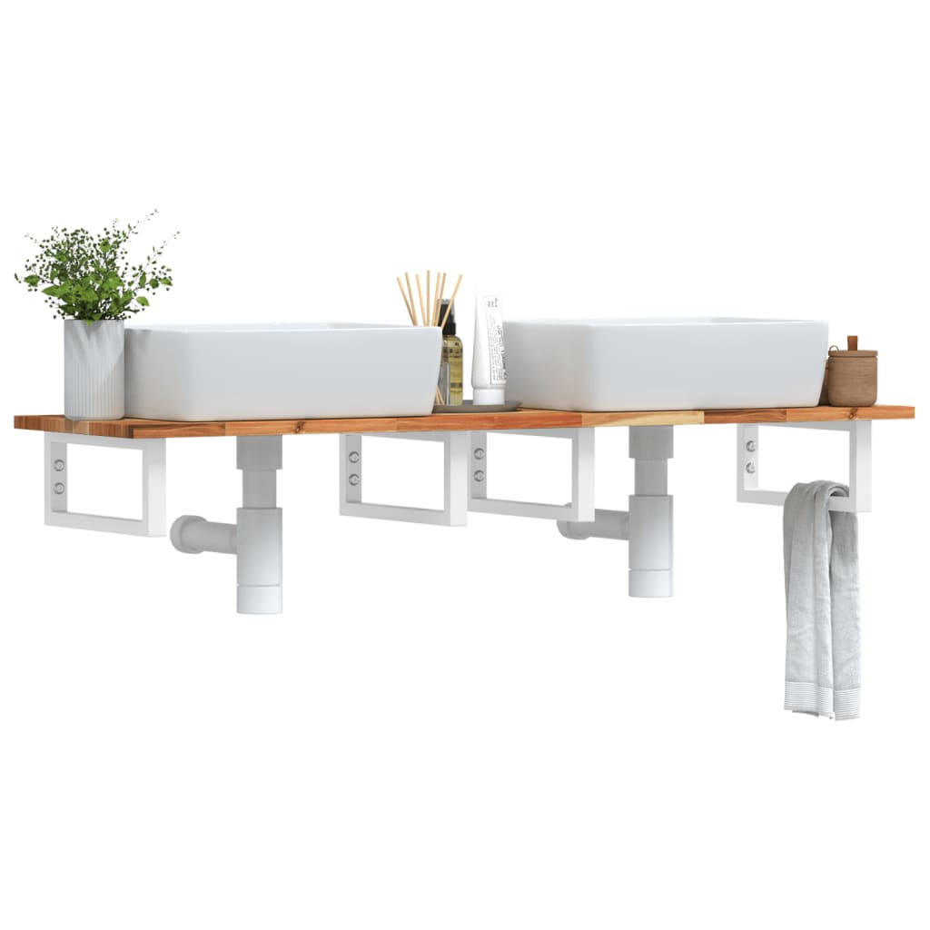 Étagère de vasque murale acier et bois massif d'acacia - XIOS