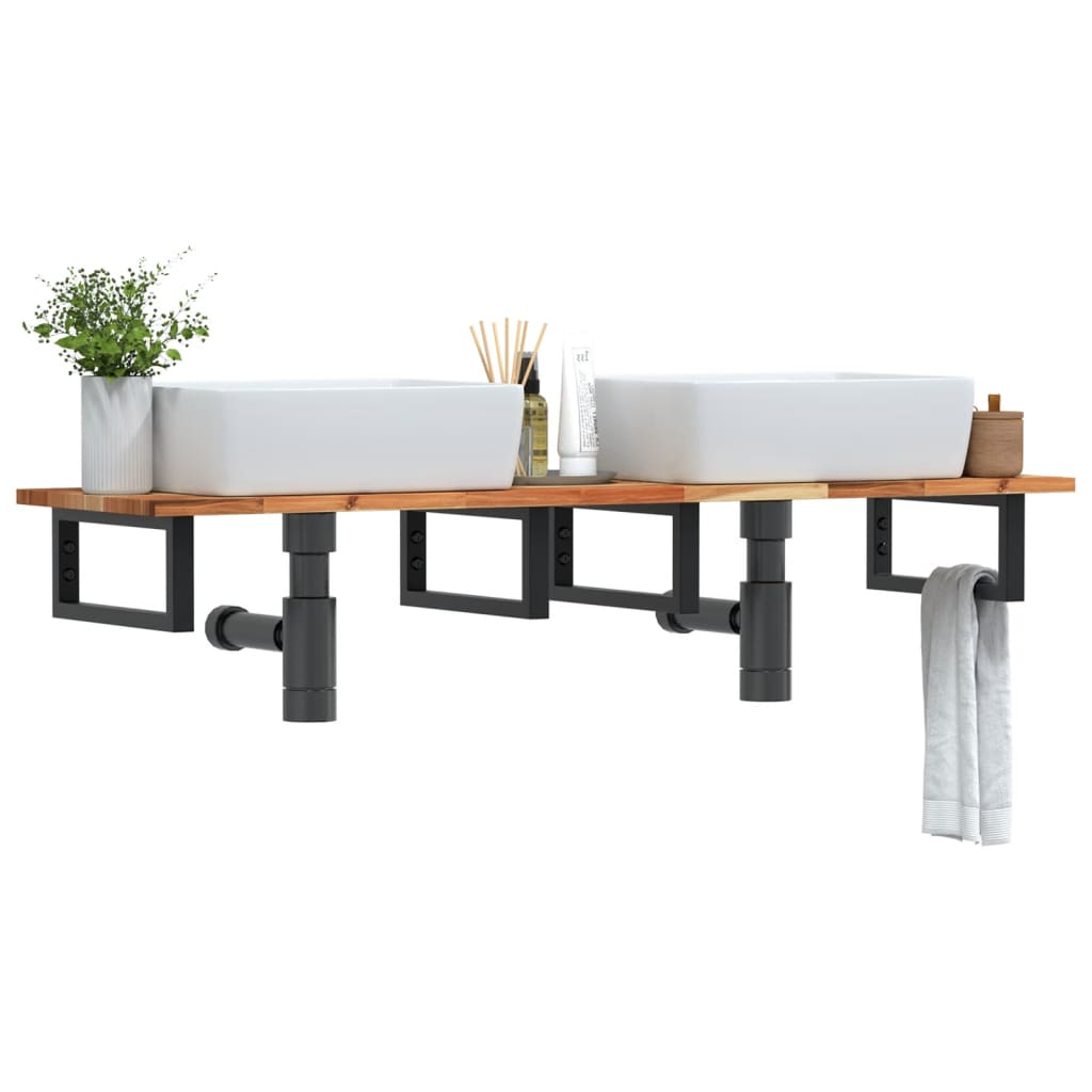 Étagère de vasque murale acier et bois massif d'acacia - XIOS