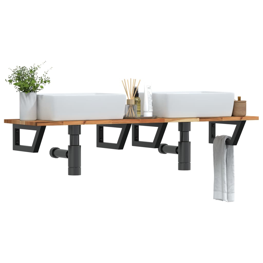 Étagère de vasque murale acier et bois massif d'acacia - XIOS