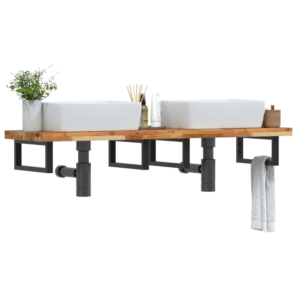 Étagère de vasque murale acier et bois massif d'acacia - XIOS